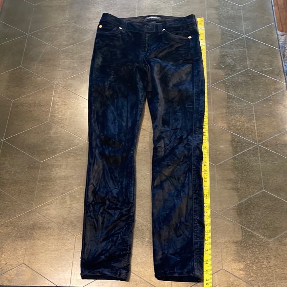 Black suede pants size 26 with 36” L. Cool gold labels.
